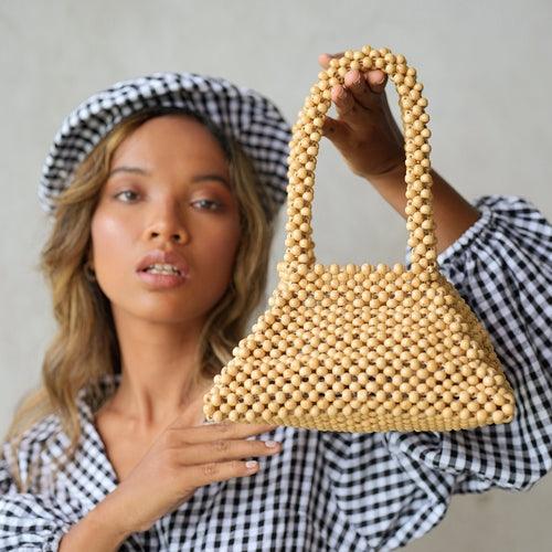 Pyramid Beaded Tote Bag in Toasted Beige - The Higher Flower