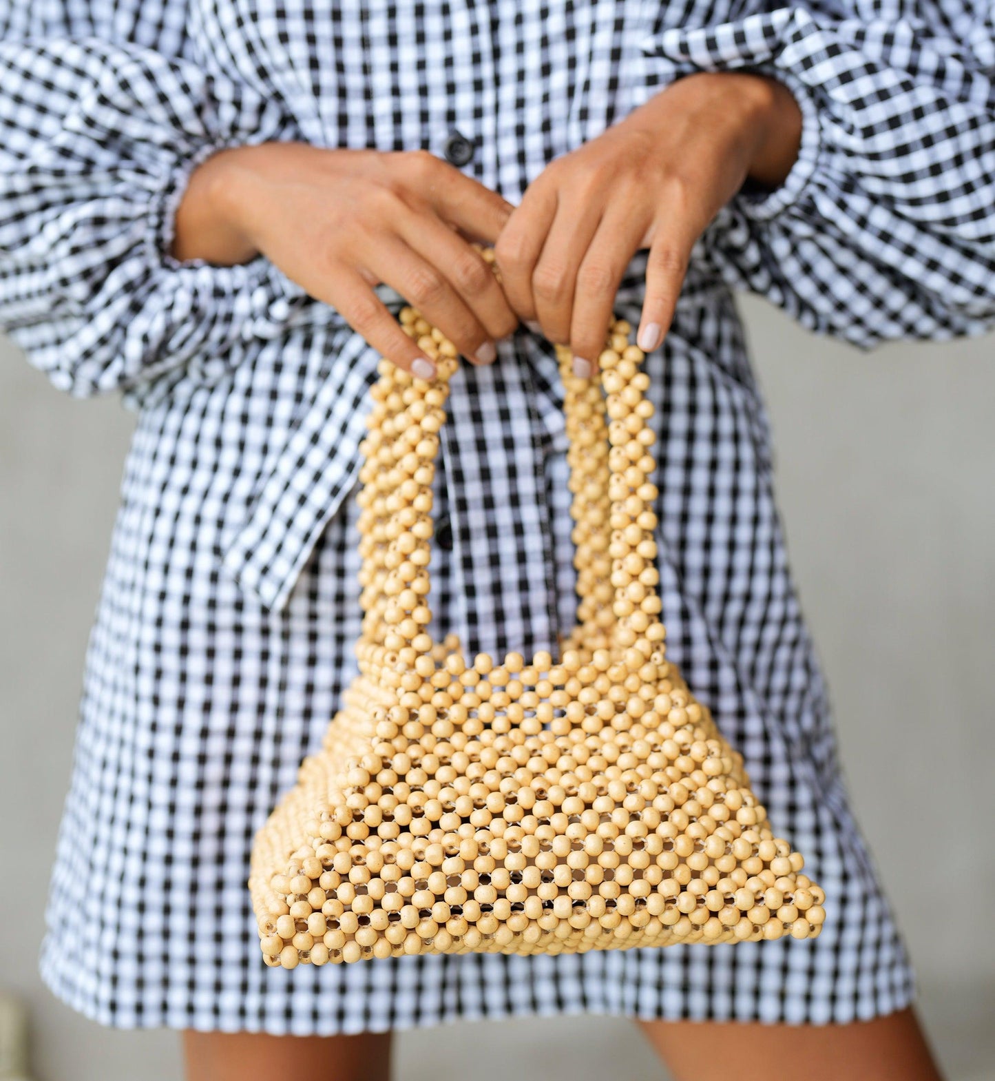 Pyramid Beaded Tote Bag in Toasted Beige - The Higher Flower