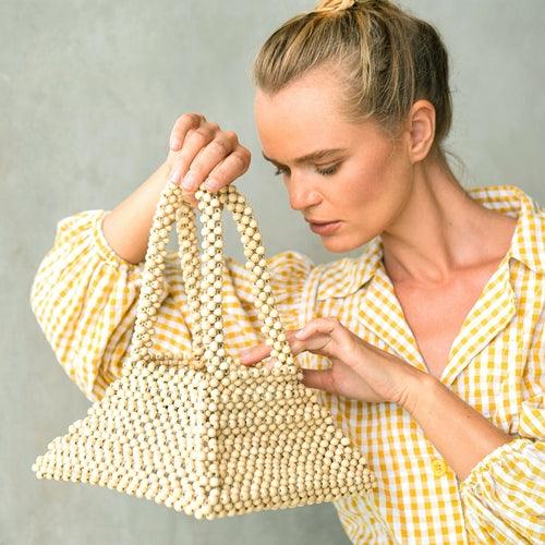 PYRAMID Beaded Tote Bag in Nude Beige - The Higher Flower