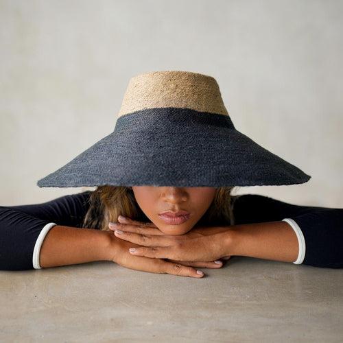 RIRI Duo Jute Handwoven Straw Hat In Natural & Black - The Higher Flower