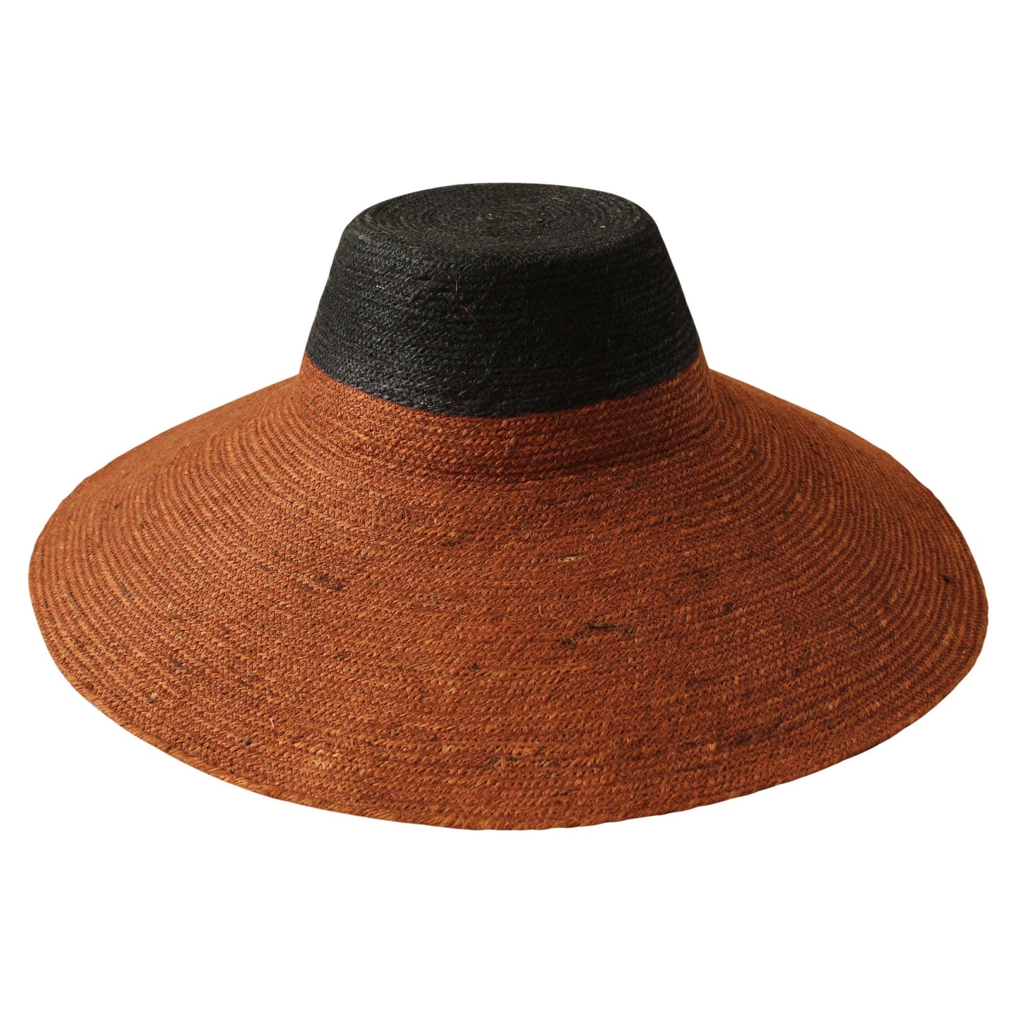 RIRI DUO Jute Handwoven Straw Hat in Burnt Sienna & Black - The Higher Flower