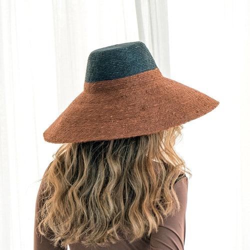 RIRI DUO Jute Handwoven Straw Hat in Burnt Sienna & Black - The Higher Flower