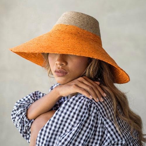 RIRI Duo Jute Handwoven Straw Hat In Tangerine Orange - The Higher Flower