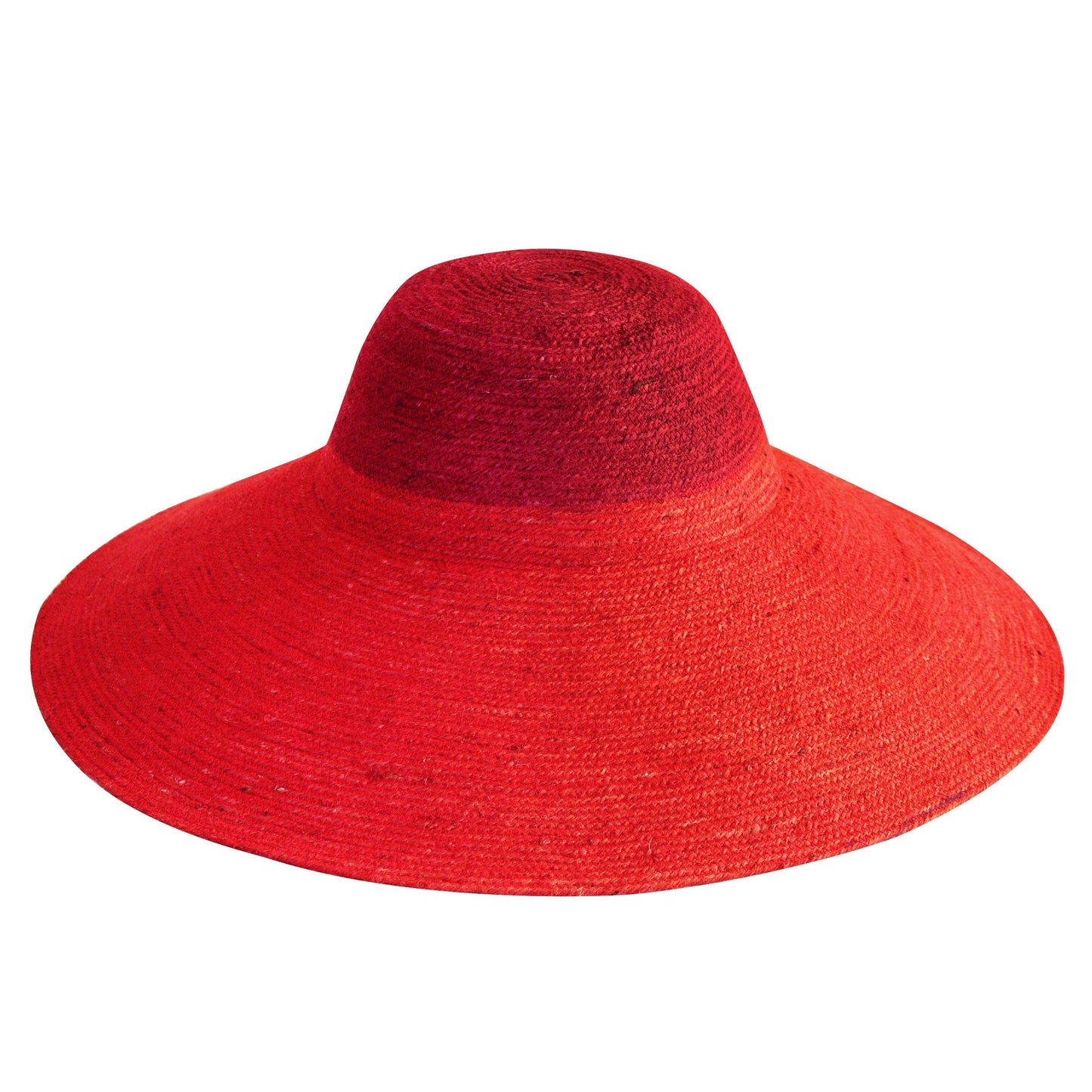 RIRI Duo Jute Handwoven Straw Hat In Red & Maroon - The Higher Flower