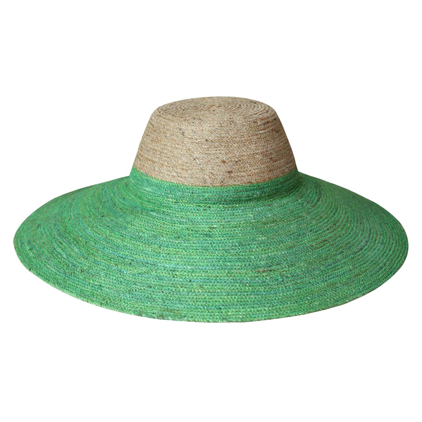 RIRI Duo Jute Handwoven Straw Hat In Natural & Kelly Green - The Higher Flower