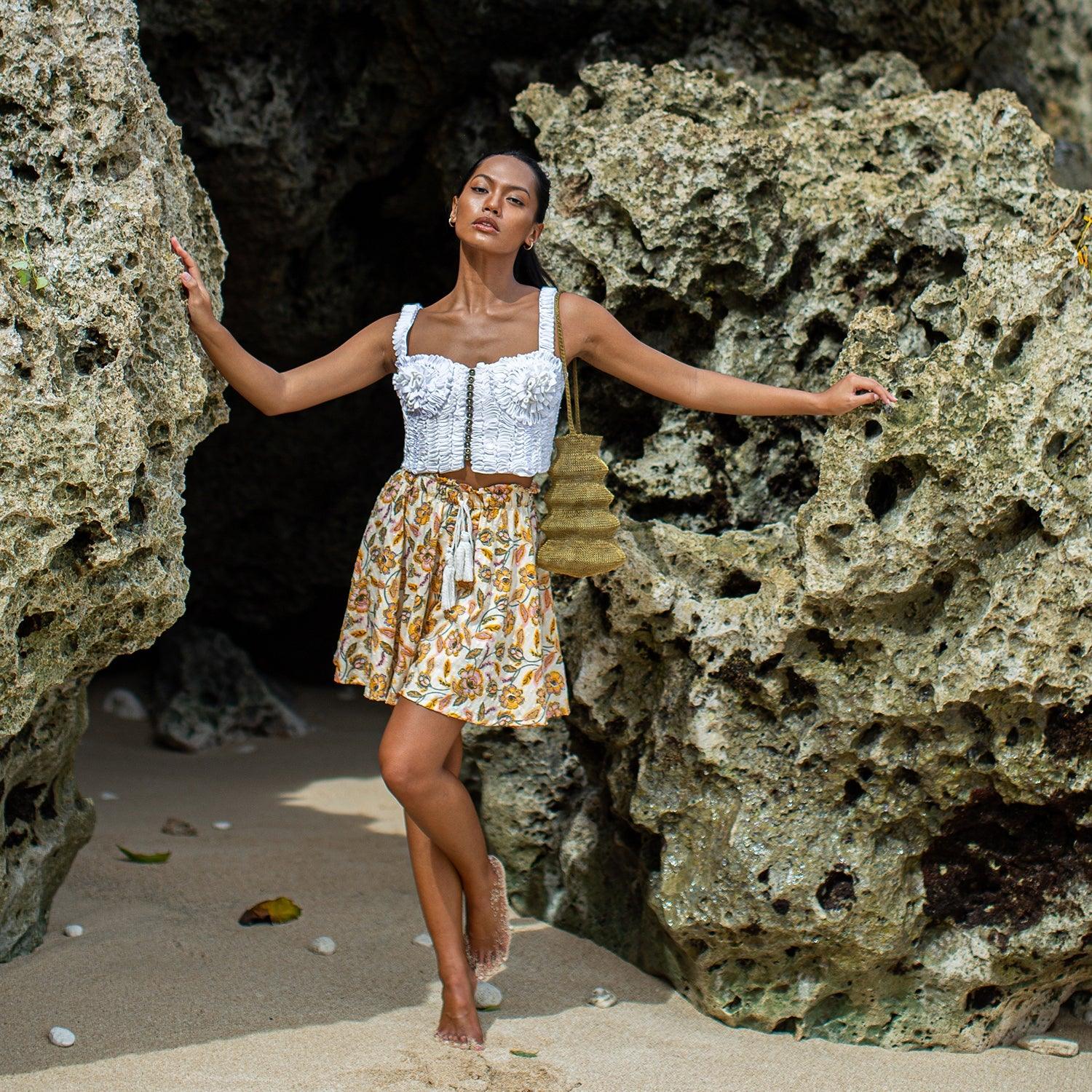 SEKAR Floral Batik Skorts In Marigold Yellow - The Higher Flower