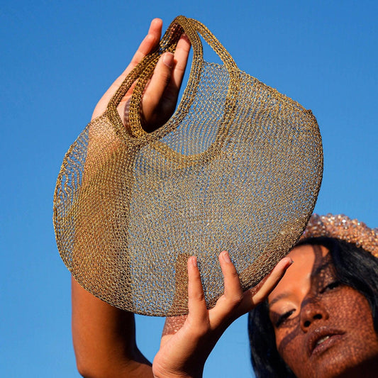 SOL Mesh Wire Tote Bag in Dark Gold - The Higher Flower