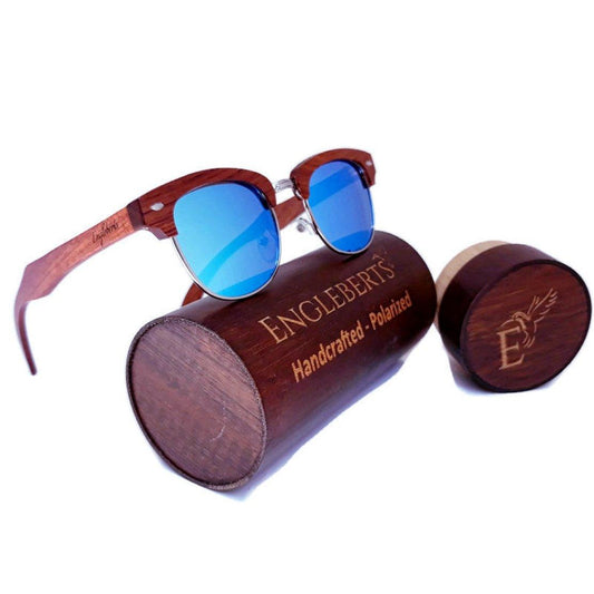 100% Real Brazilian Pear Wood Sunglasses With Ice Blue Lenses and - The Higher Flower