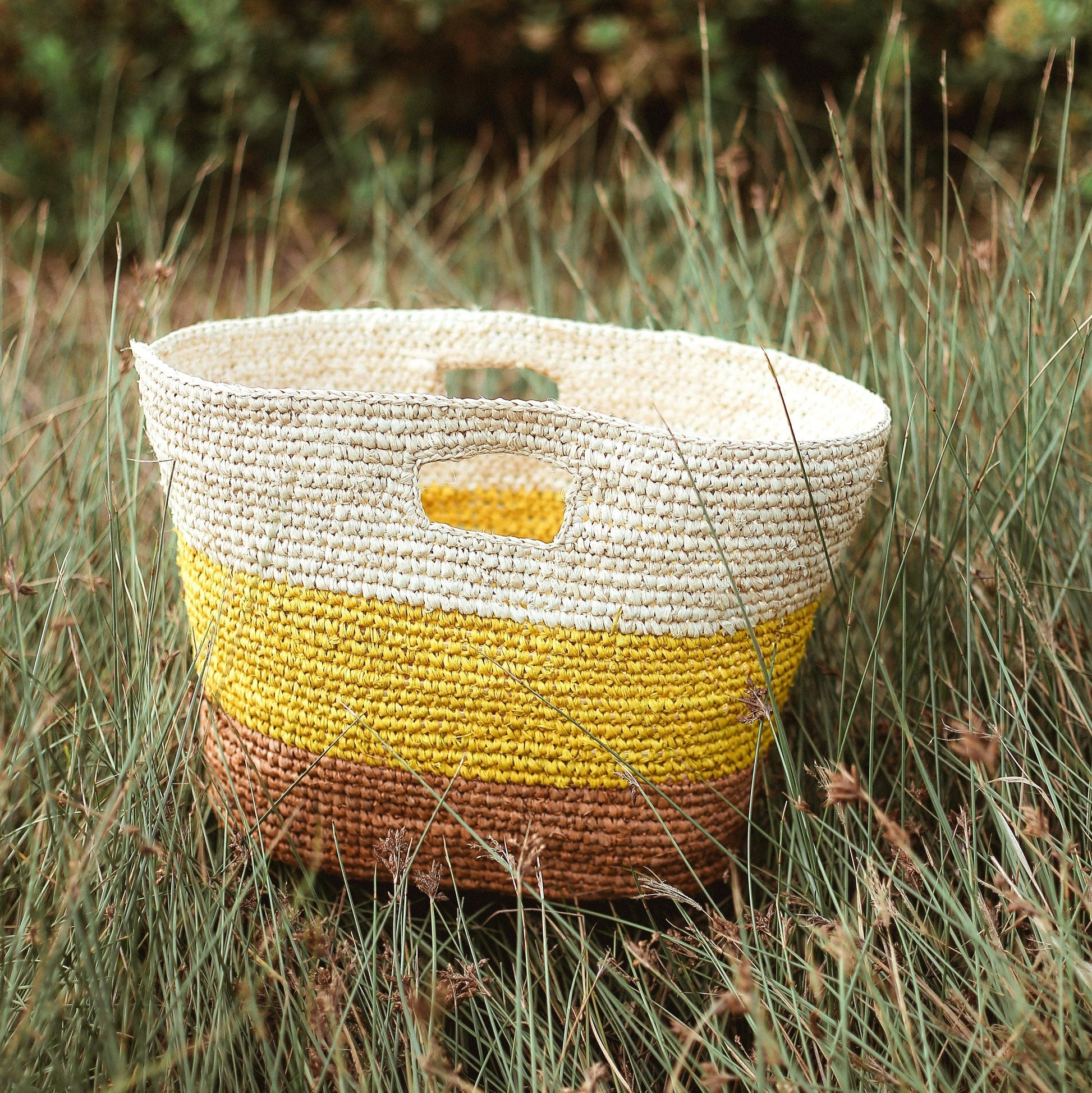 Sayan Raffia Tote Bag, in Yellow & Beige - The Higher Flower