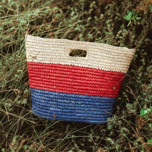 SAYAN Raffia Tote Bag, in Red & Blue - The Higher Flower