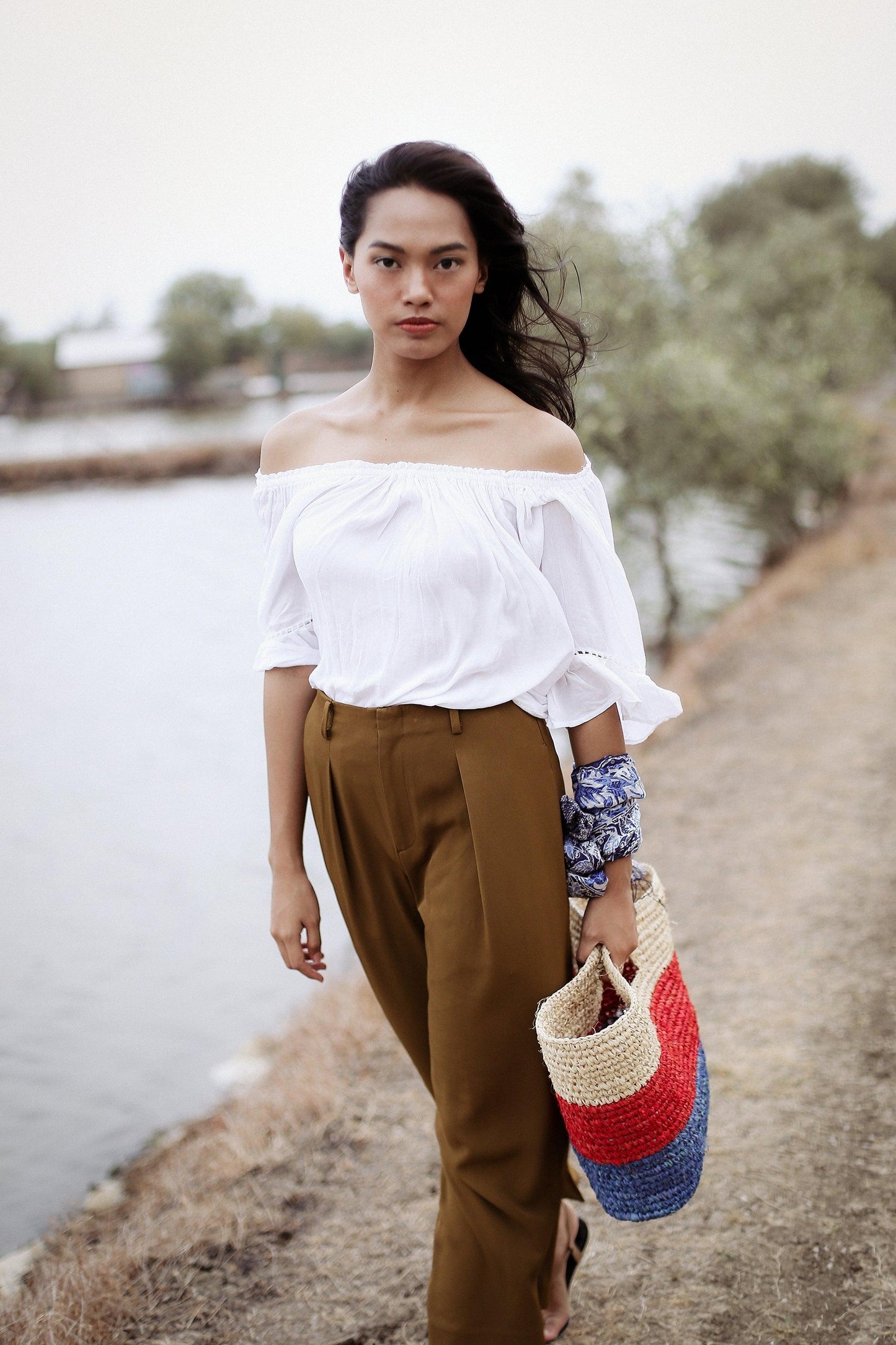 SAYAN Raffia Tote Bag, in Red & Blue - The Higher Flower