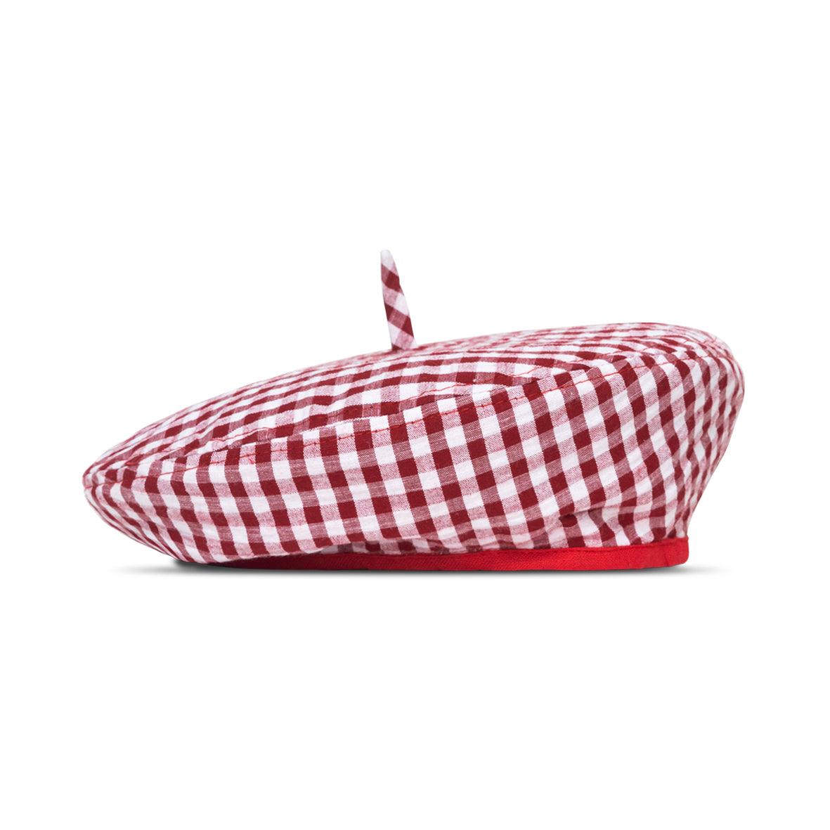 SIMONE Gingham Beret Hat In Red - The Higher Flower