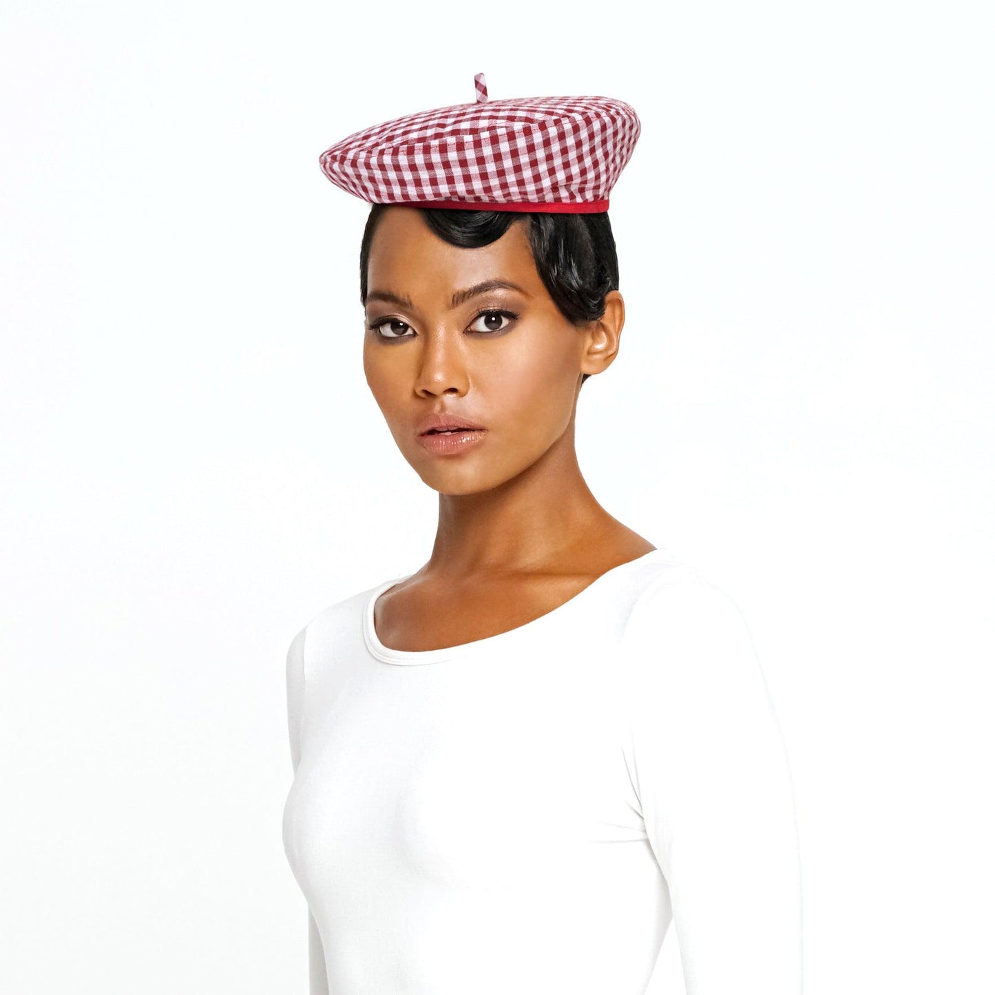 SIMONE Gingham Beret Hat In Red - The Higher Flower