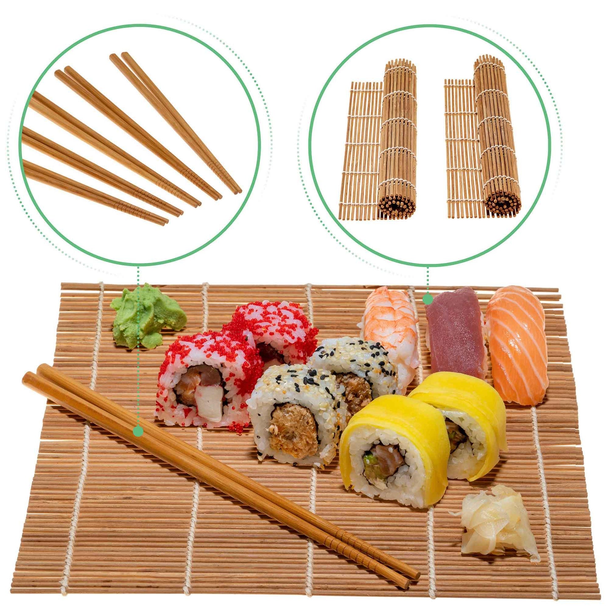 Bamboo Sushi Making Kit with 2 Sushi Rolling Mats, 5 Pairs of Reusable - The Higher Flower