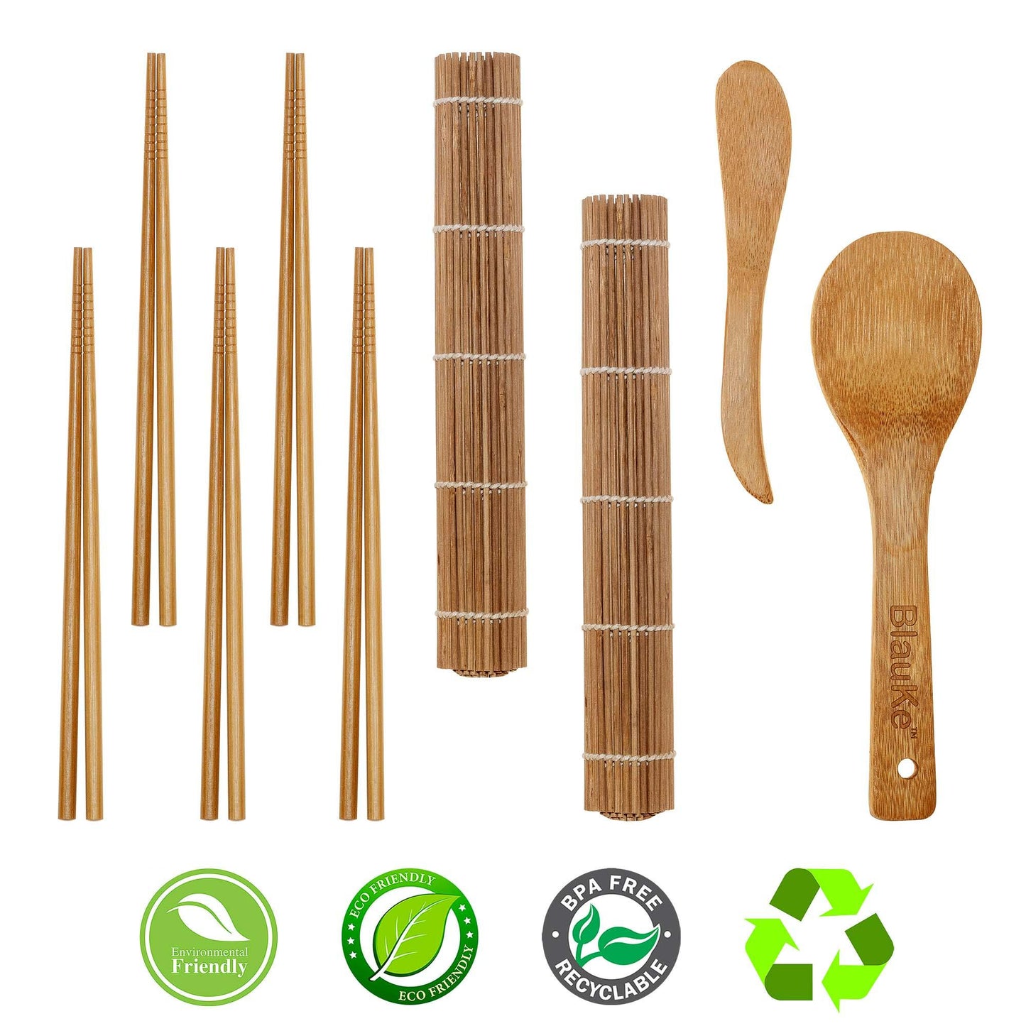 Bamboo Sushi Making Kit with 2 Sushi Rolling Mats, 5 Pairs of Reusable - The Higher Flower