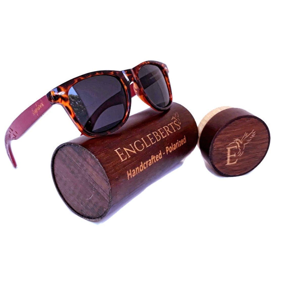 Red Bamboo Tortoise Framed Sunglasses With Wood Case, Artisan Engraved - The Higher Flower