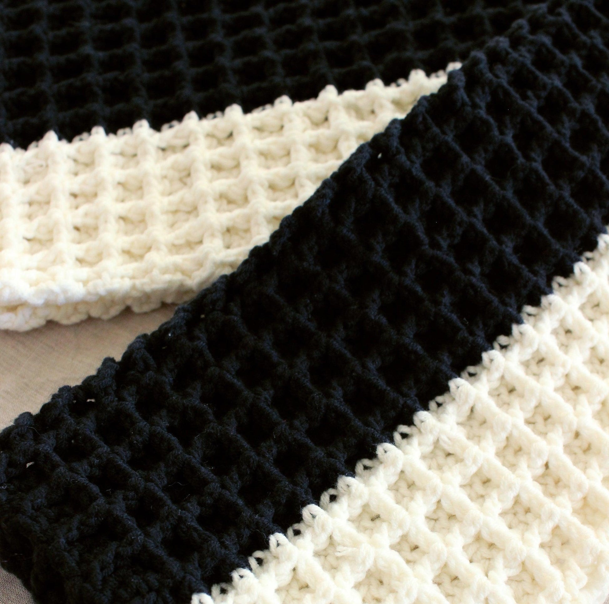 WAFFLE Crochet Scarf in Black & Off White - The Higher Flower