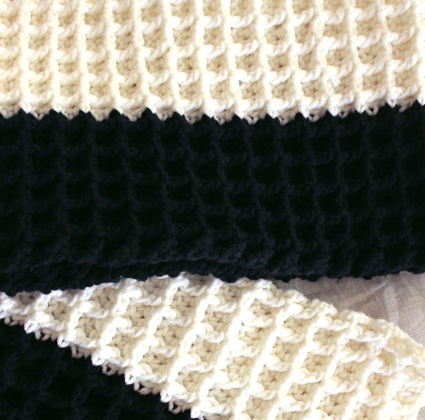 WAFFLE Crochet Scarf in Black & Off White - The Higher Flower