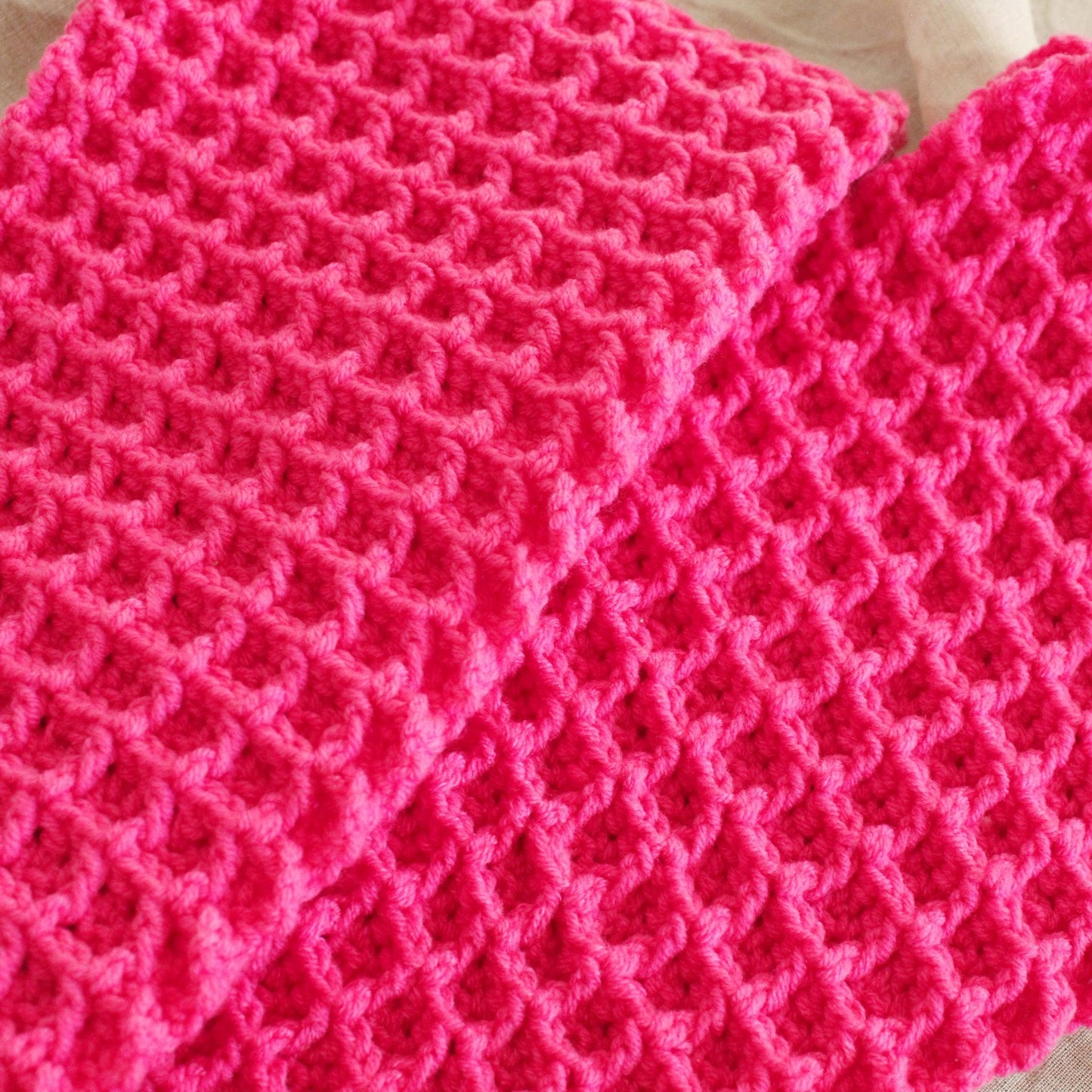 WAFFLE Crochet Scarf in Candy Pink - The Higher Flower