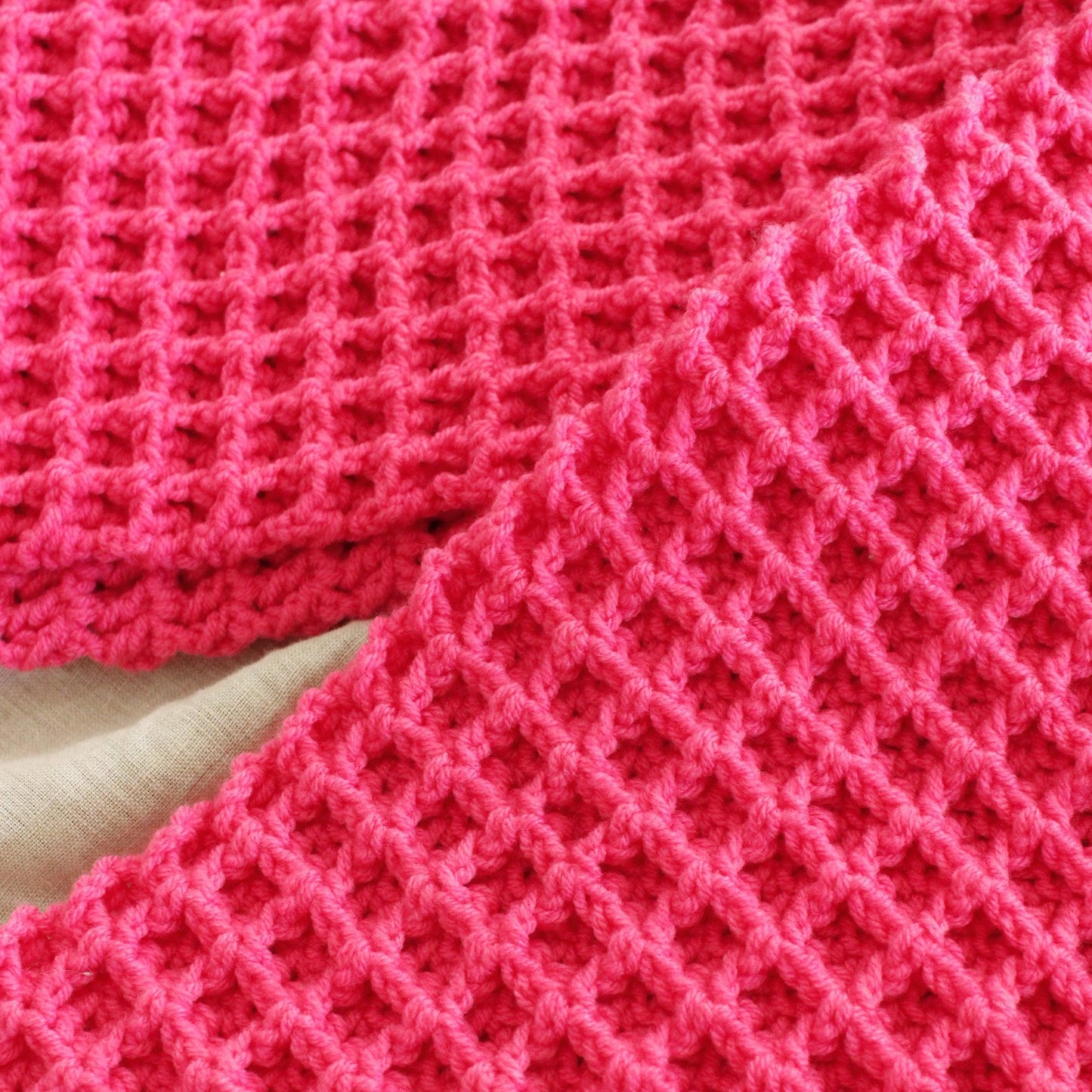 WAFFLE Crochet Scarf in Candy Pink - The Higher Flower