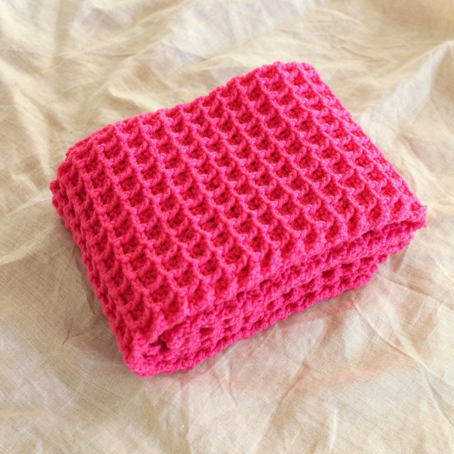 WAFFLE Crochet Scarf in Candy Pink - The Higher Flower