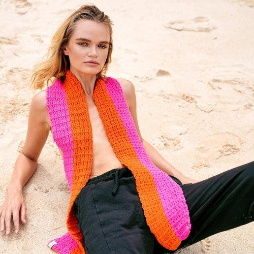 WAFFLE Crochet Scarf in Candy Pink & Tangerine Orange - The Higher Flower