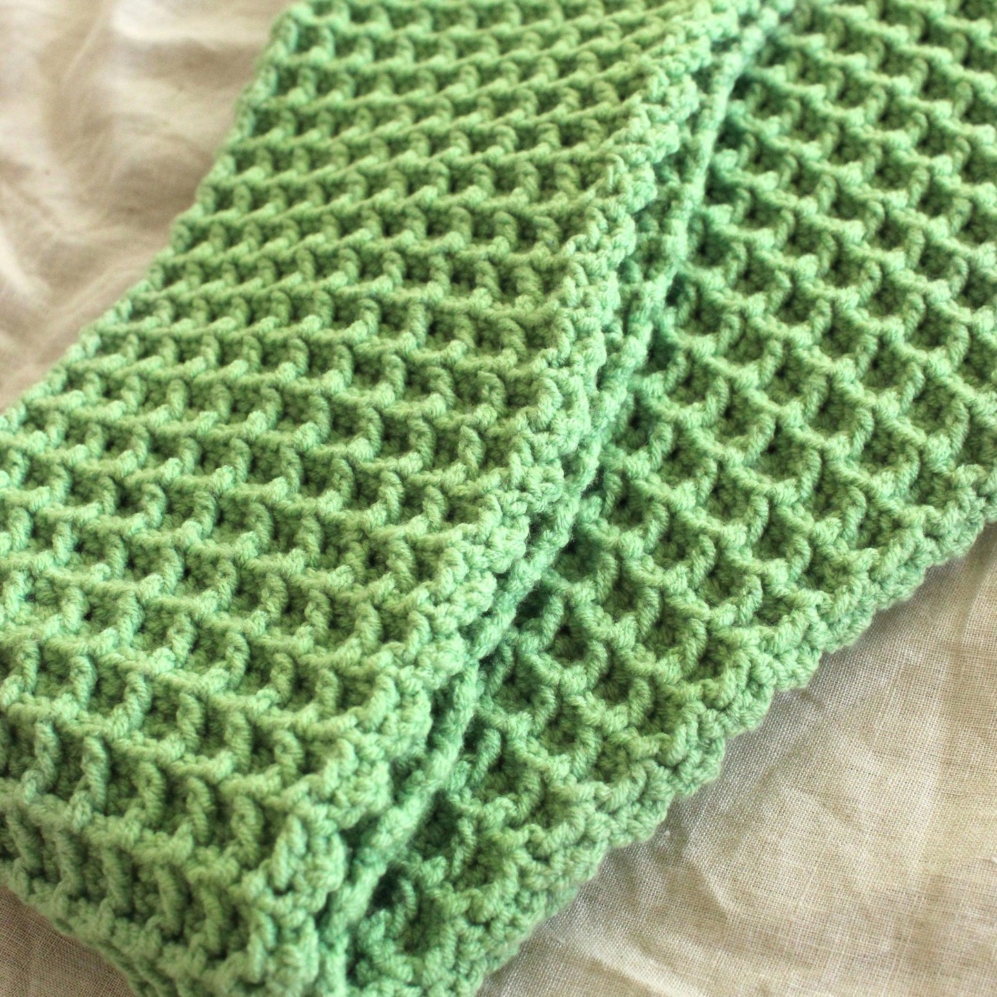 WAFFLE Crochet Scarf in Sage Green - The Higher Flower