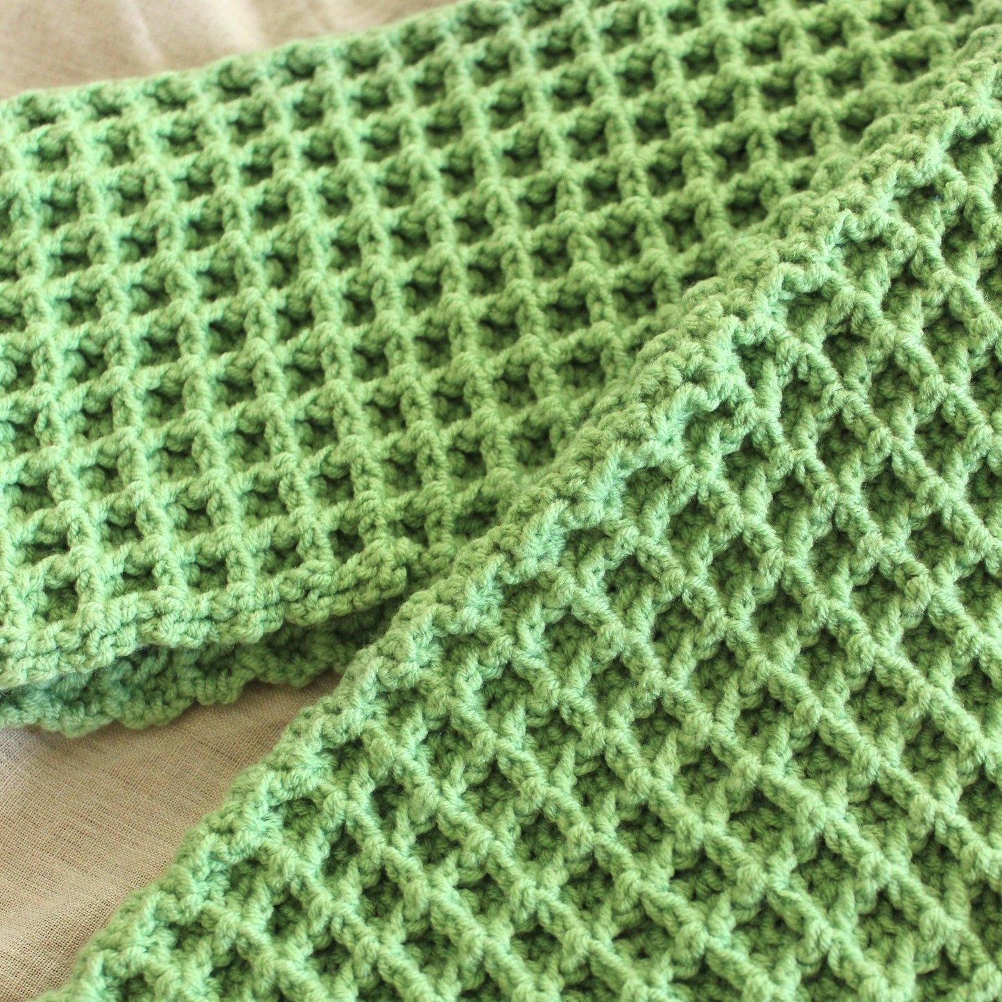 WAFFLE Crochet Scarf in Sage Green - The Higher Flower