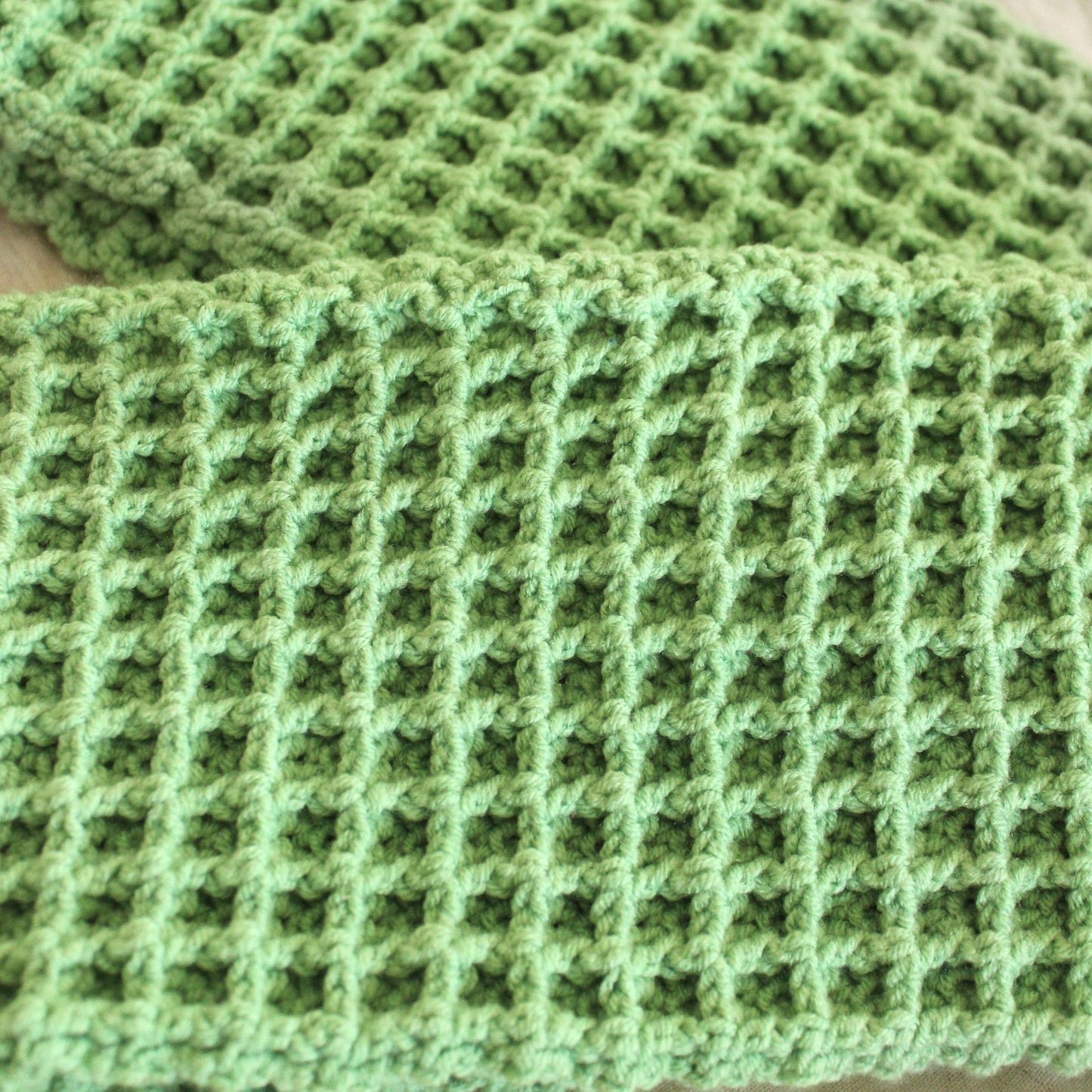 WAFFLE Crochet Scarf in Sage Green - The Higher Flower