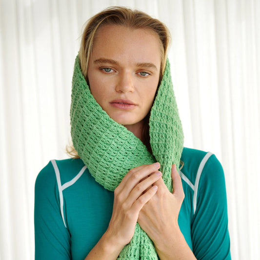 WAFFLE Crochet Scarf in Sage Green - The Higher Flower