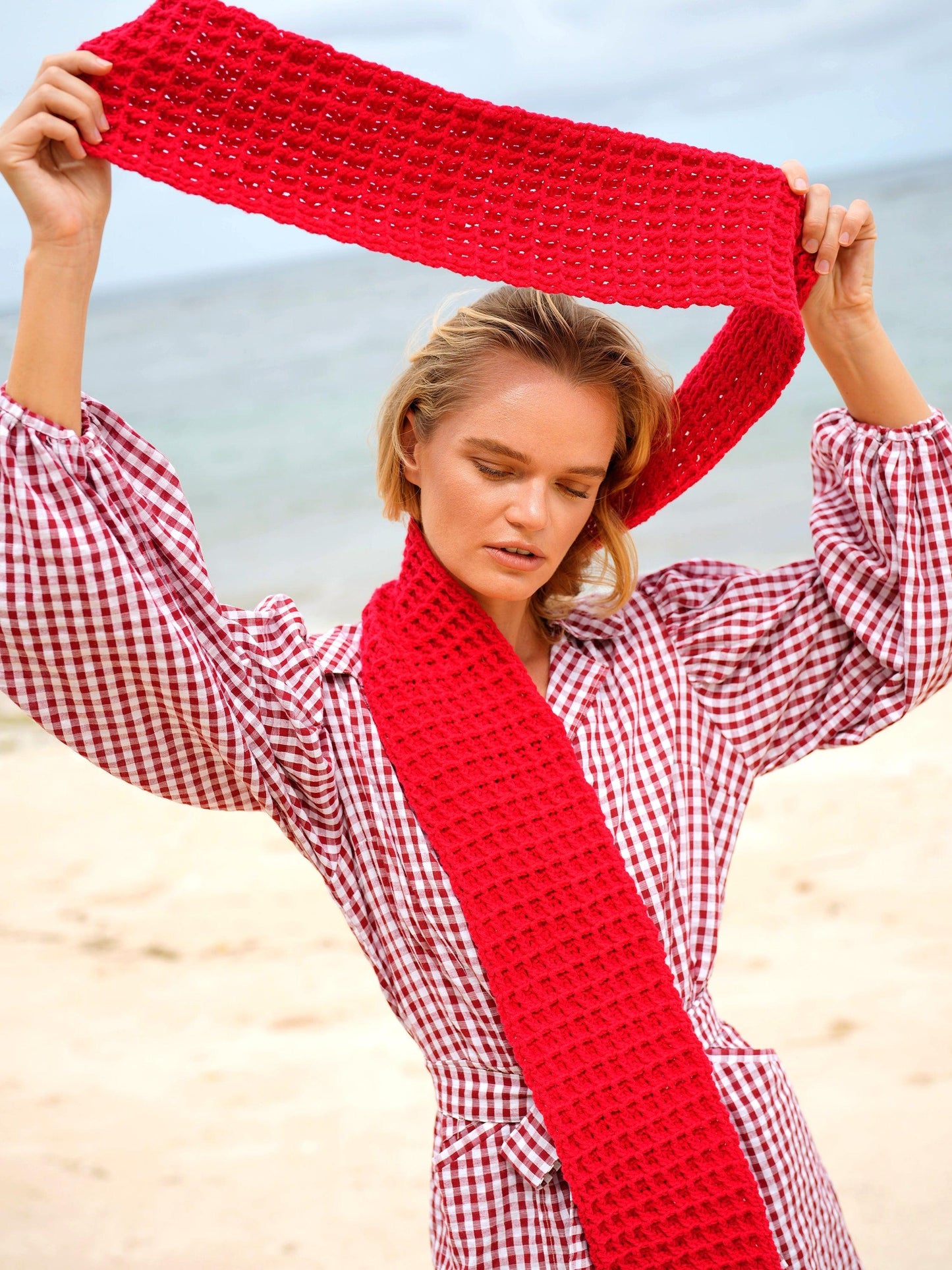 WAFFLE Crochet Scarf in Red - The Higher Flower