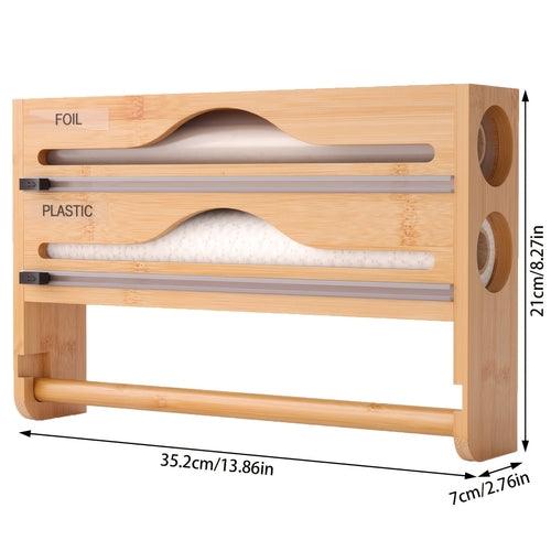 1pc Bamboo Kitchen Wrap Organizer - 4-in-1 Wall Mount Storage for - The Higher Flower