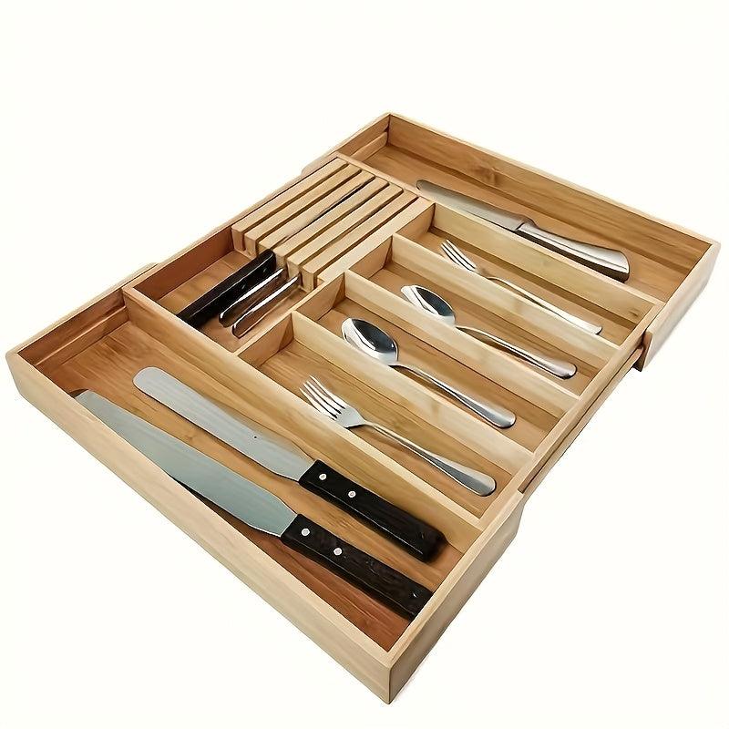 Expandable Bamboo Kitchen Drawer Organizer for Knives and Utensils - The Higher Flower