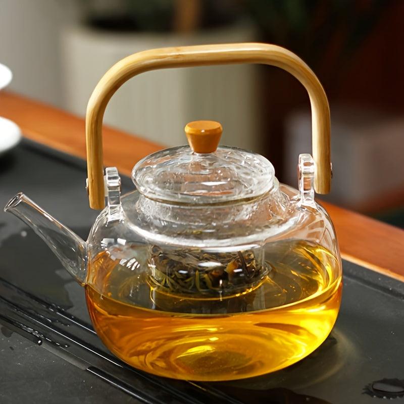 Elegant 34oz Glass Teapot with Bamboo Handle Infuser - The Higher Flower