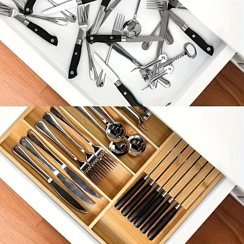 Expandable Bamboo Kitchen Drawer Organizer for Knives and Utensils - The Higher Flower