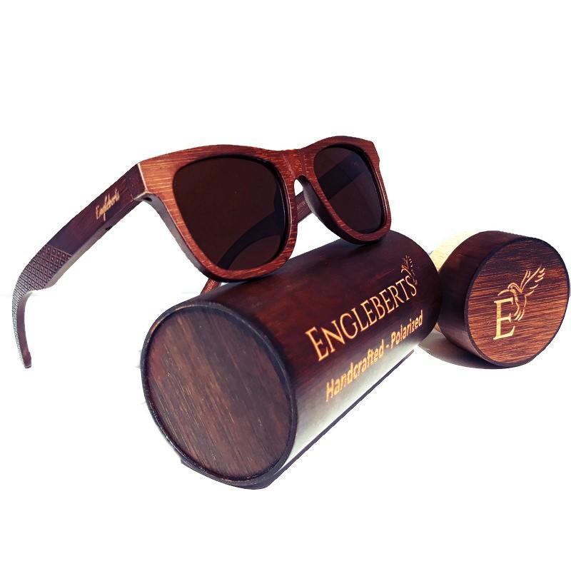 Crimson Wooden Sunglasses With Bamboo Case, Tea Polarized Lenses, - The Higher Flower