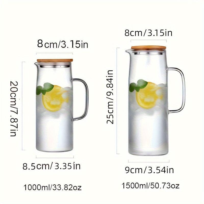 1pc Leak-Proof Glass Pitcher with Bamboo Lid, 1000ml/1500ml - Ideal - The Higher Flower