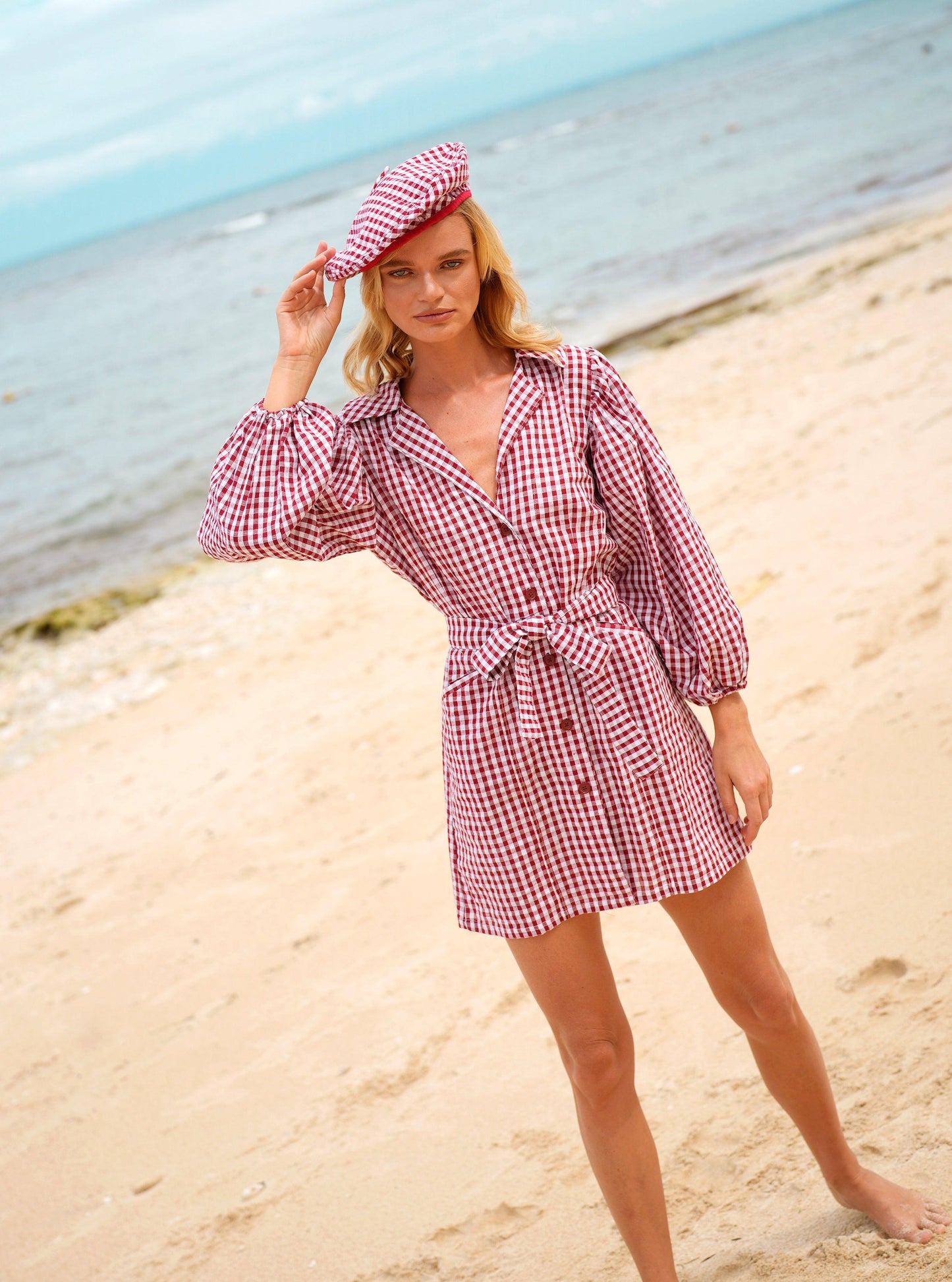 MEGHAN Mini Dress, in Gingham Red - The Higher Flower