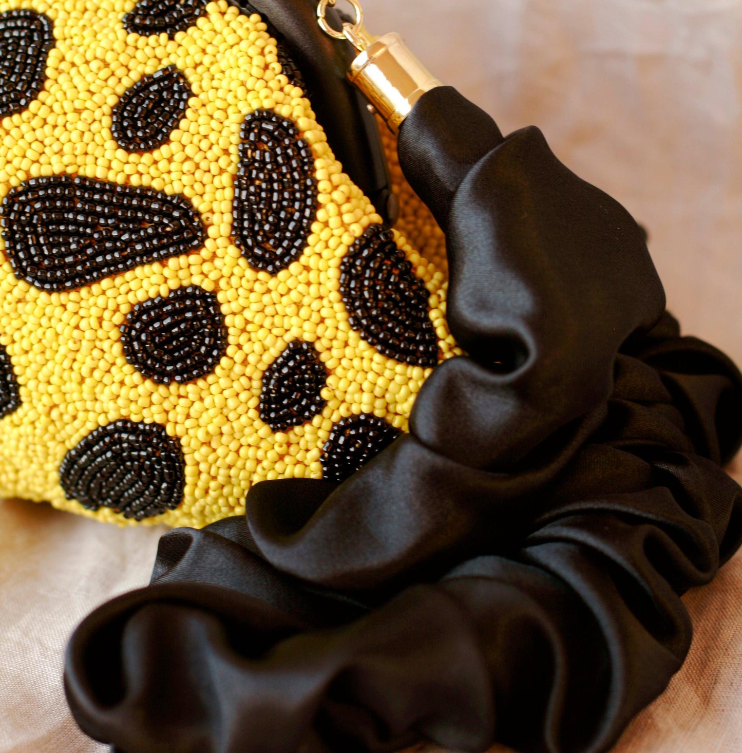 ARNOLDI VENOM Hand-beaded Clutch, in Black & Yellow - The Higher Flower