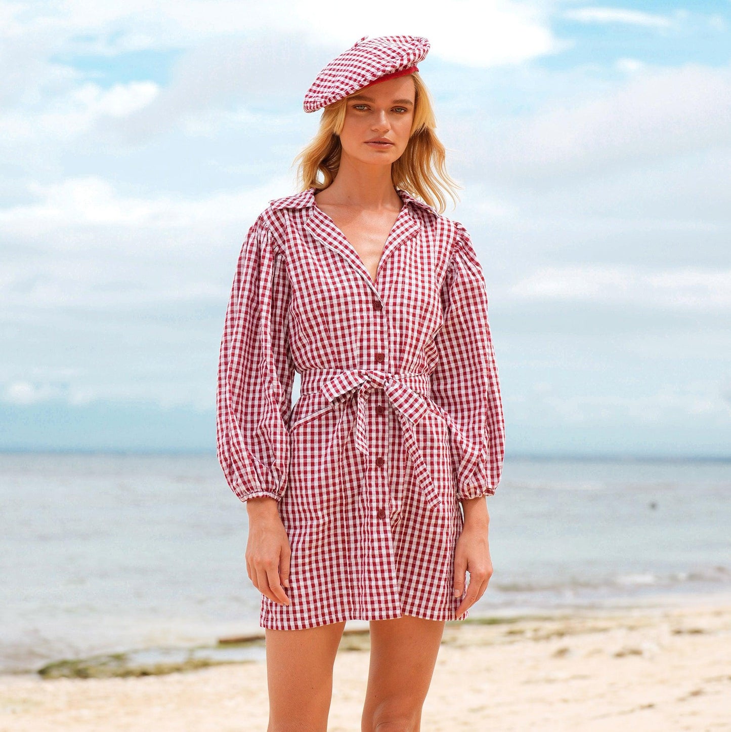 MEGHAN Mini Dress, in Gingham Red - The Higher Flower