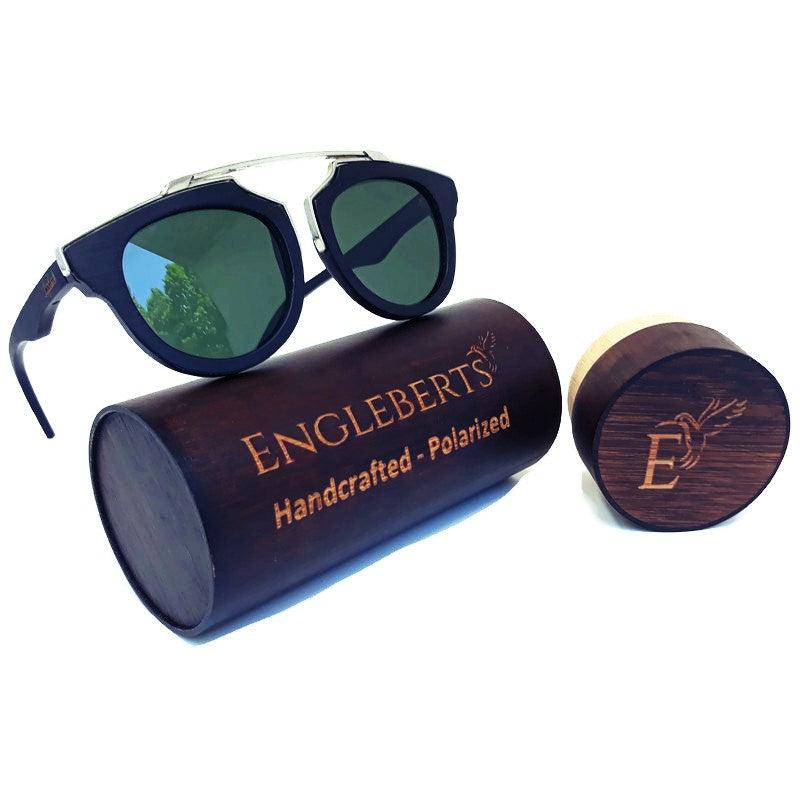 Black Wood and Silver Trim Sunglasses, G15 Lenses with Bamboo Case - The Higher Flower