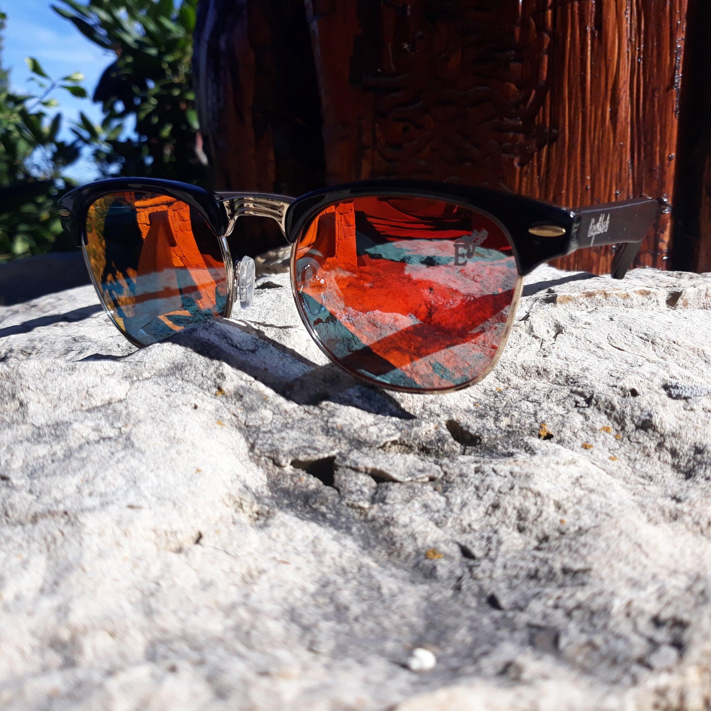 Black Bamboo Club Sunglasses, Polarized Sunset Lenses, HandCrafted - The Higher Flower