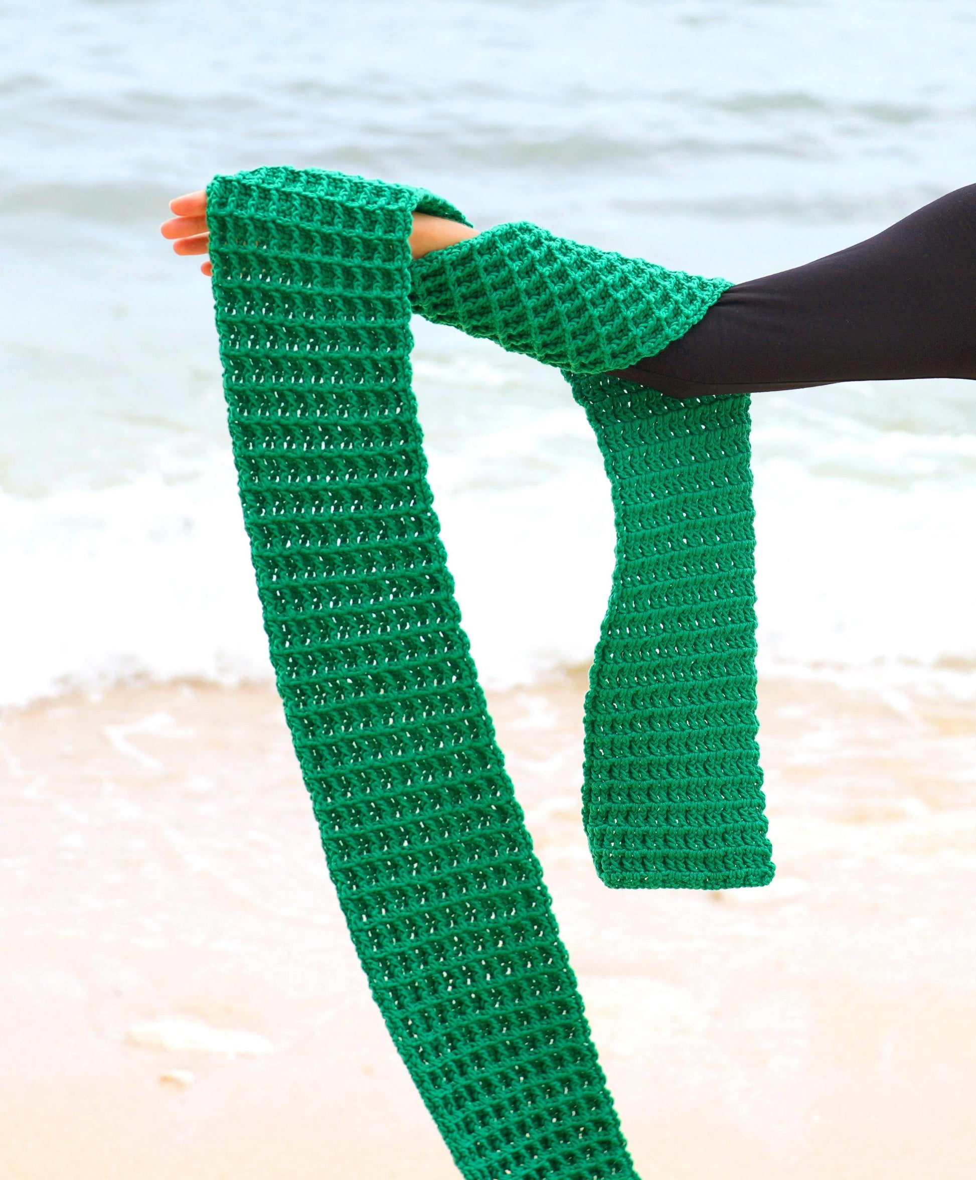 WAFFLE Crochet Scarf in Green - The Higher Flower