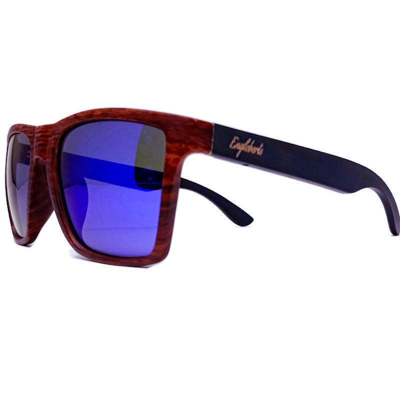 Oak Colored Frames, Bamboo Sunglasses, Blue Polarized Lenses with Case - The Higher Flower