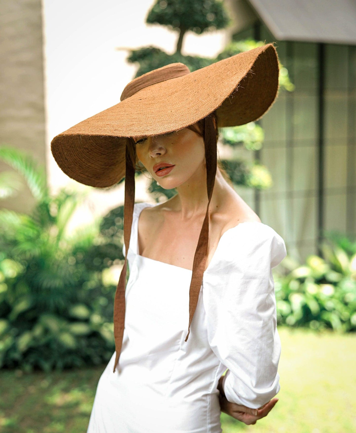 Lola Wide Brim Jute Straw Hat, in Havana Brown - The Higher Flower