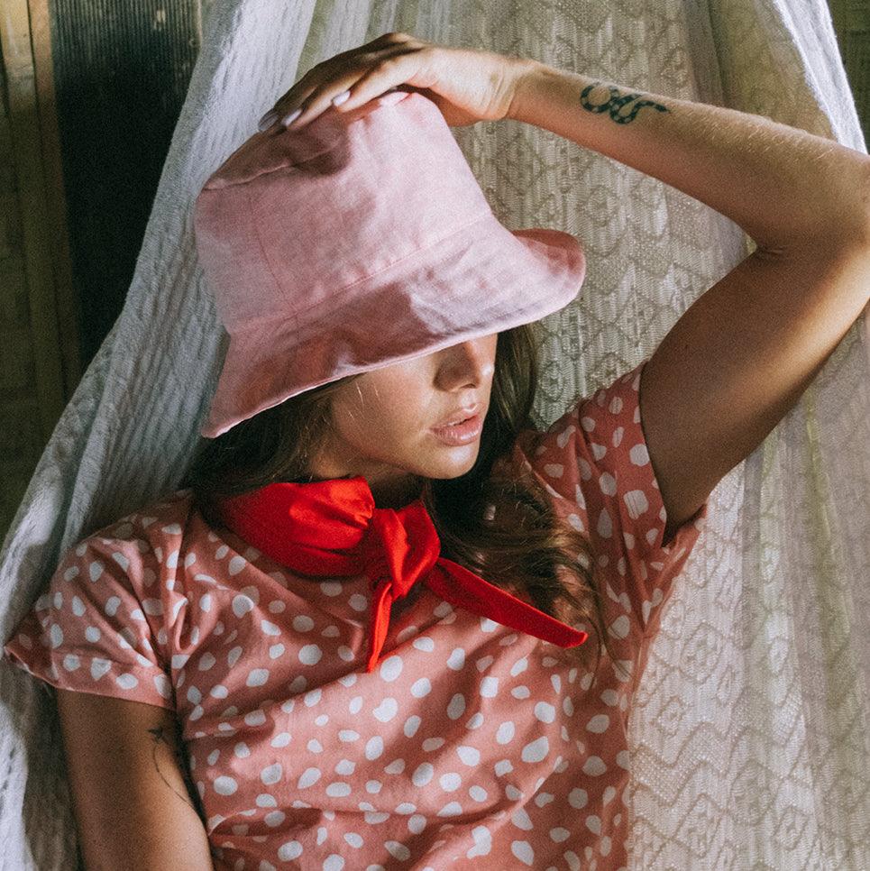 WATU Seaside Linen Bucket Hat, in Salt Pink - The Higher Flower