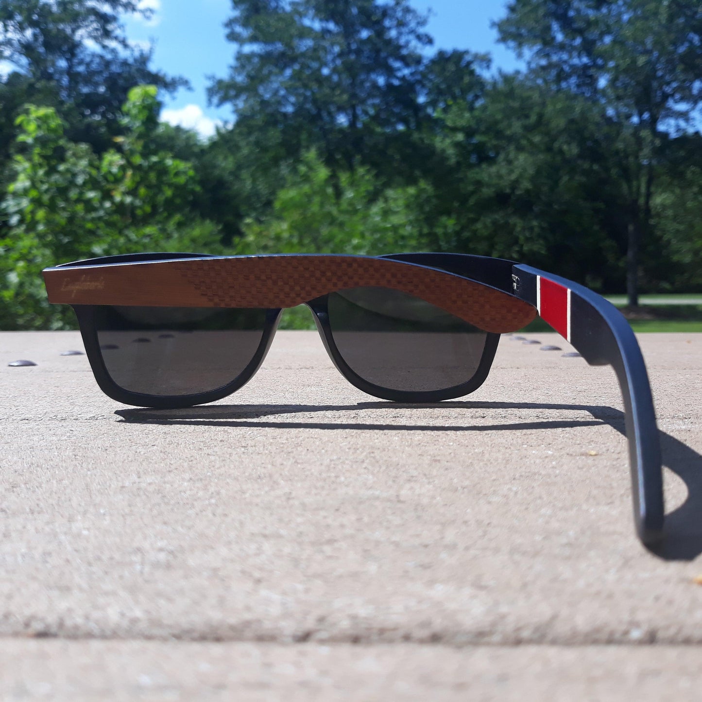 Red Stripe Two Tone Sunglasses, Engraved and Polarized - The Higher Flower