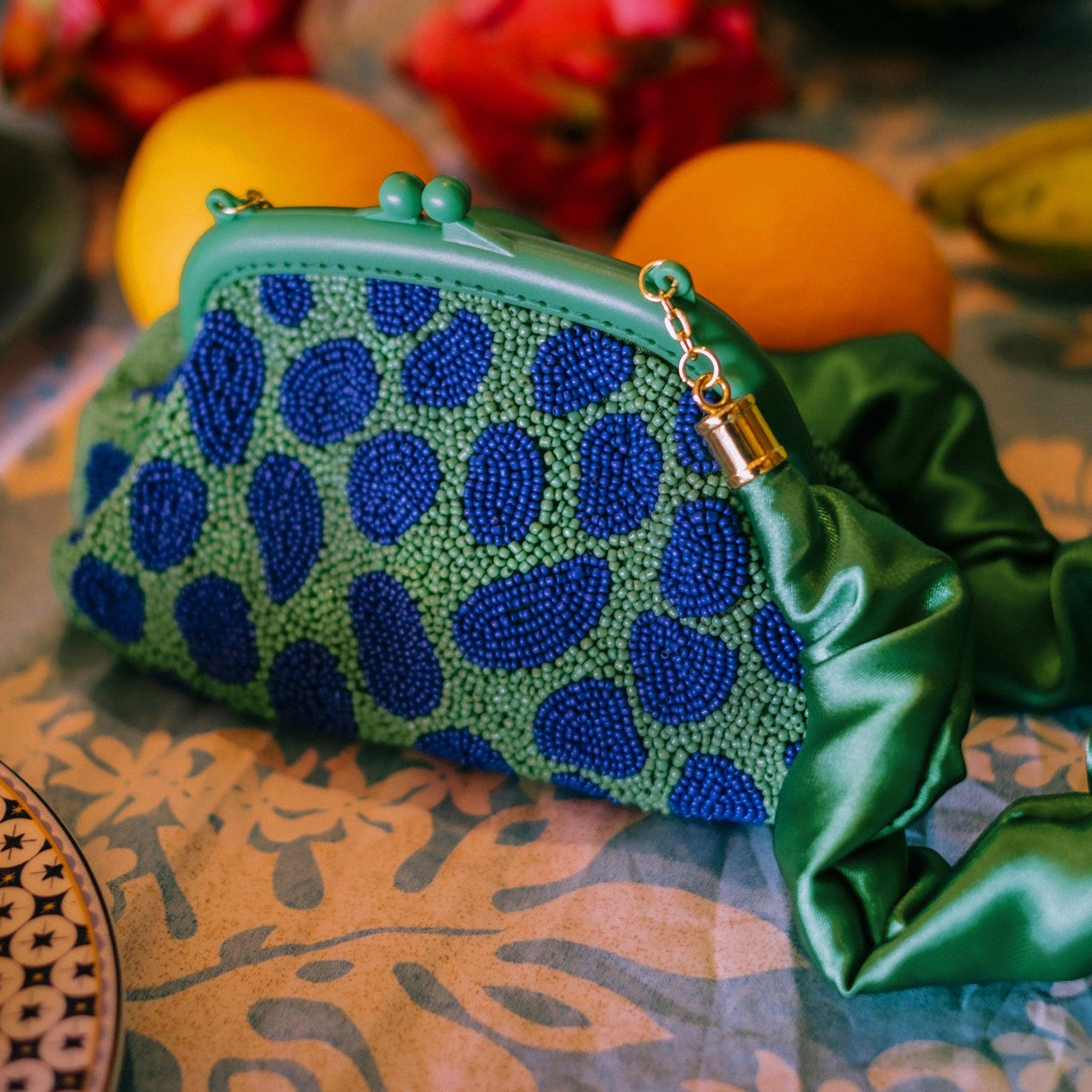 ARNOLDI JADE Hand-beaded Clutch, in Lush Green & Blue - The Higher Flower