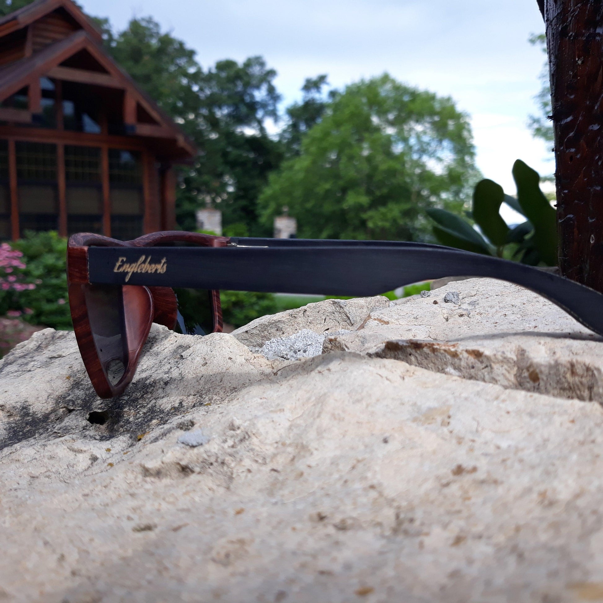 Oak Colored Frames, Bamboo Sunglasses, Blue Polarized Lenses - The Higher Flower