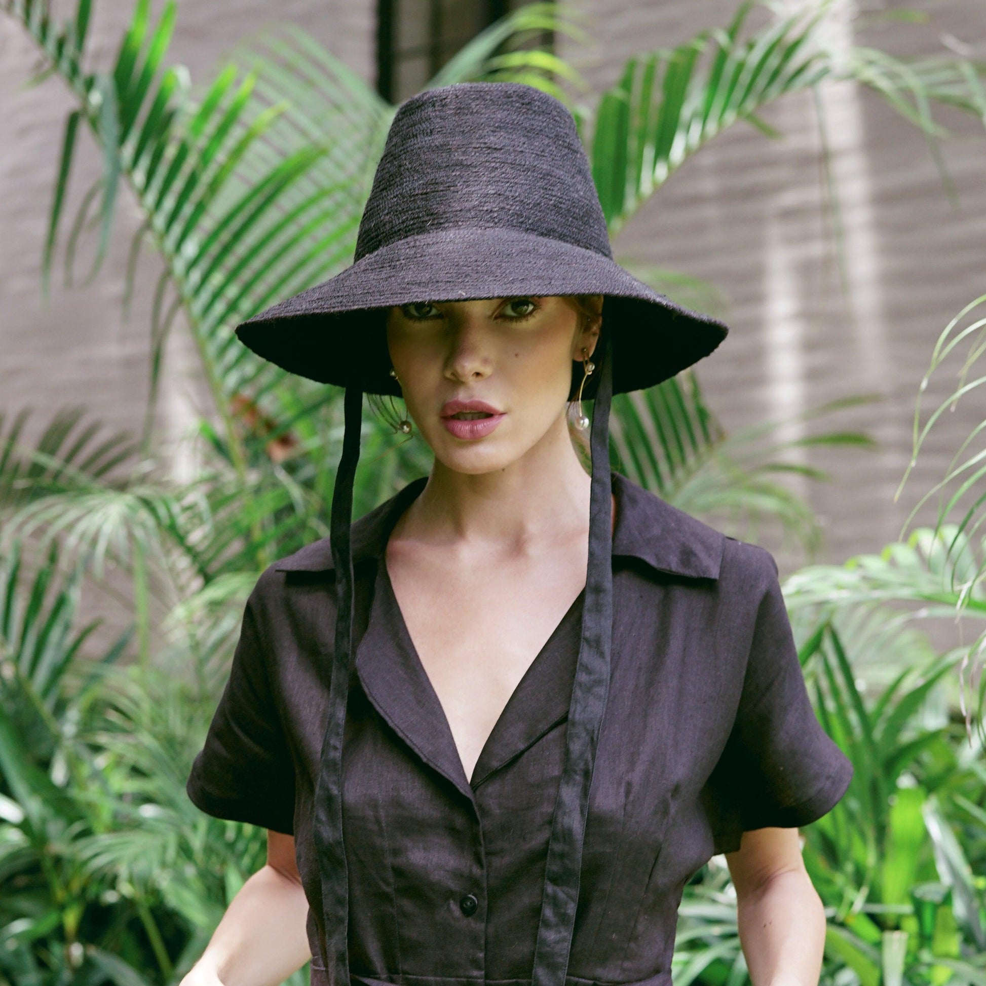 MEG Jute Straw Hat, in Black - The Higher Flower